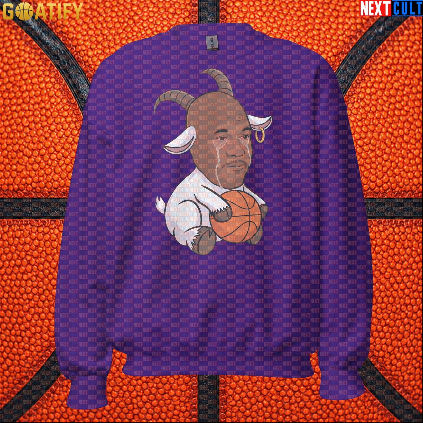 Michael Jordan Sweatshirt - Crying Jordan GOAT Meme Crewneck Gift for Chicago Bulls NBA Fans Purple Sweatshirts Next Cult Brand