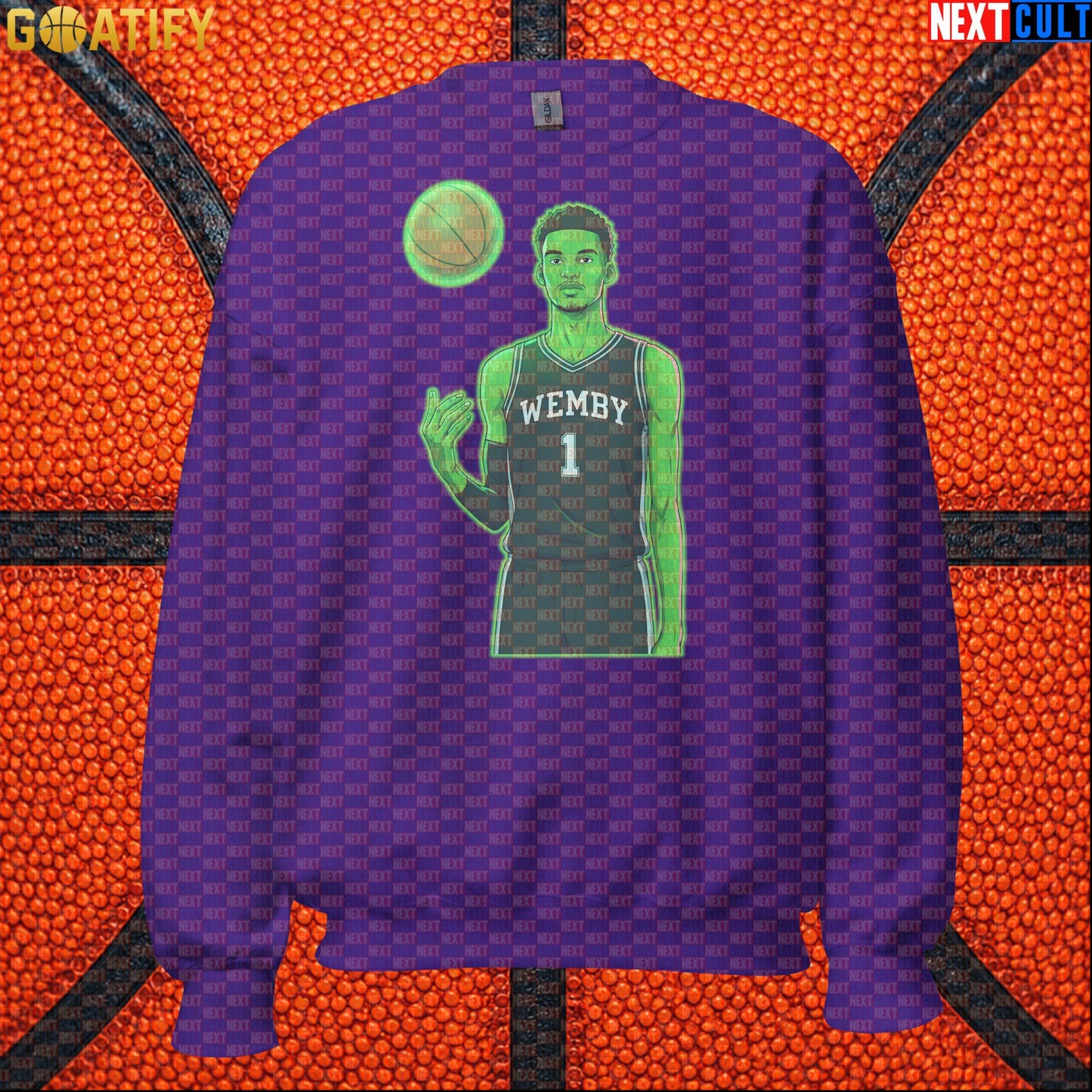 Basketball Sweatshirt Alien Wemby Sci-Fi Graphic for Spurs Fans, Winter Games and Gifts Purple Sweatshirts Next Cult Brand