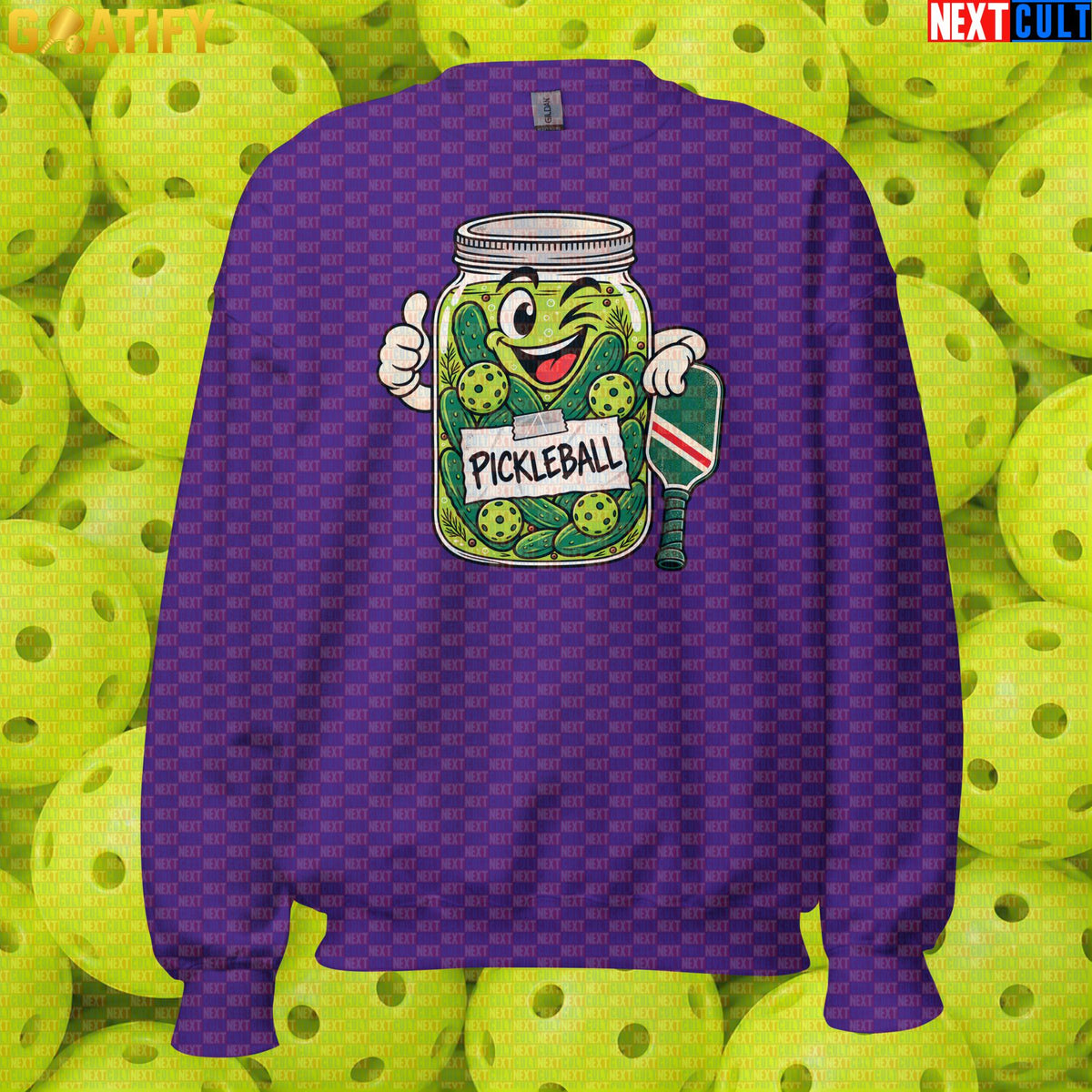 Pickleball Sweatshirt Retro Pickle Jar Joke for Players, League Nights & Sports Gifts Purple Sweatshirts Next Cult Brand