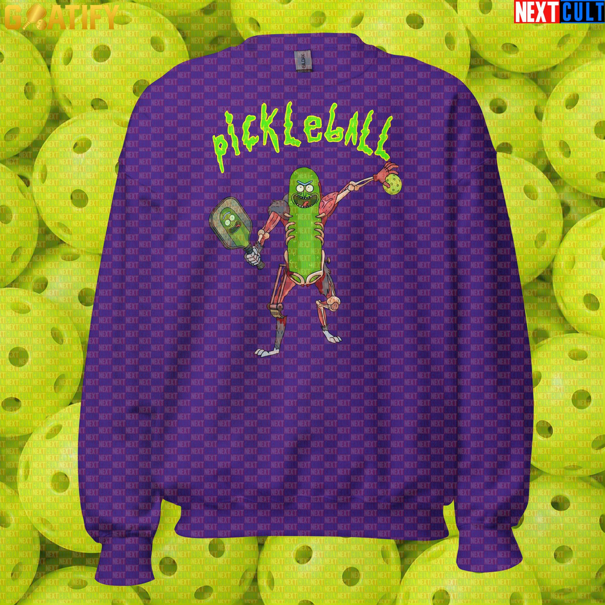 Pickleball Sweatshirt Pickle Rick Cartoon Meme for Players, League Nights & Funny Gifts Purple Sweatshirts Next Cult Brand