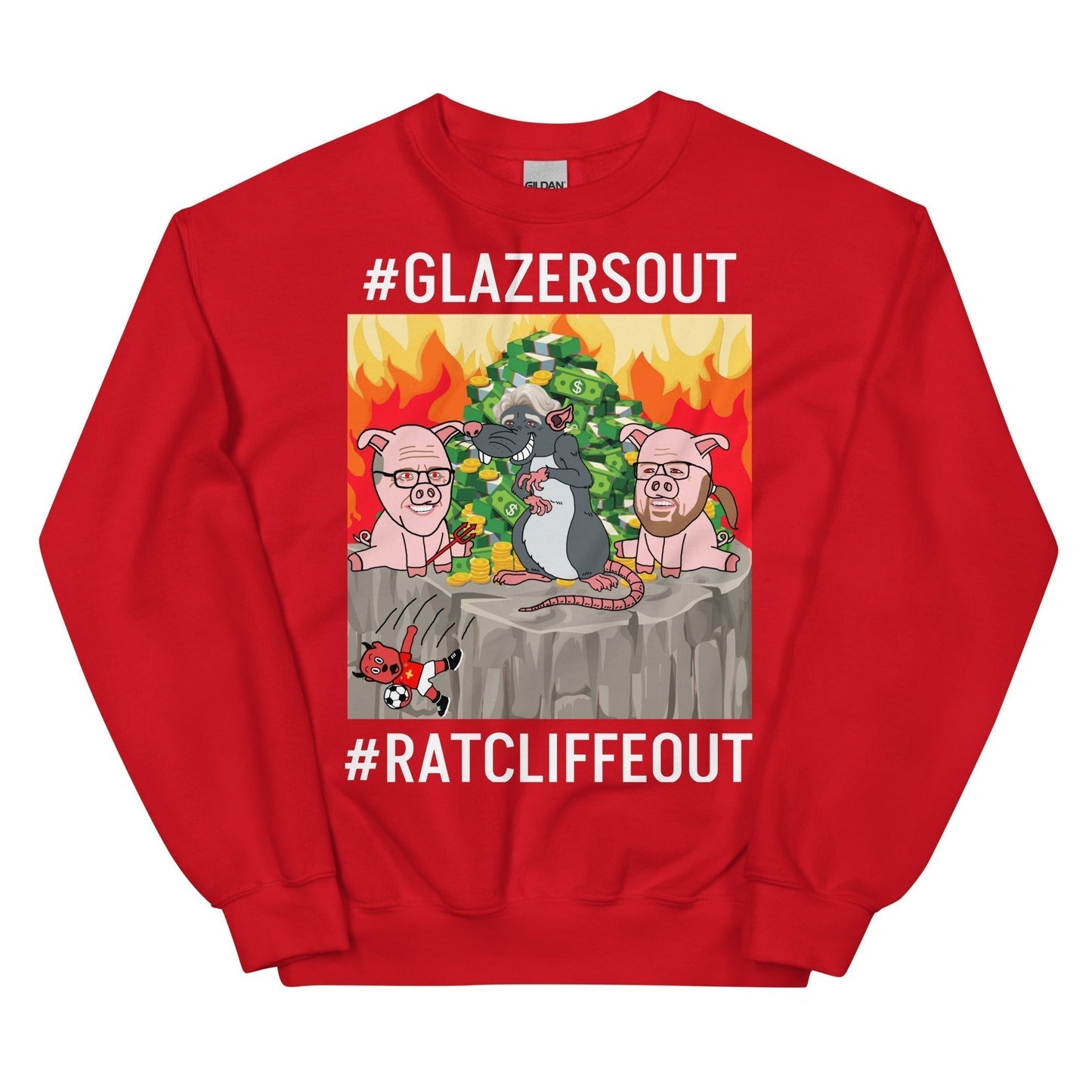 Manchester United Ratcliffe Out, Glazers Out Unisex Sweatshirt, White Letters, #GlazersOut #RatcliffeOut Next Cult Brand Football, GlazersOut, Manchester United, RatcliffeOut