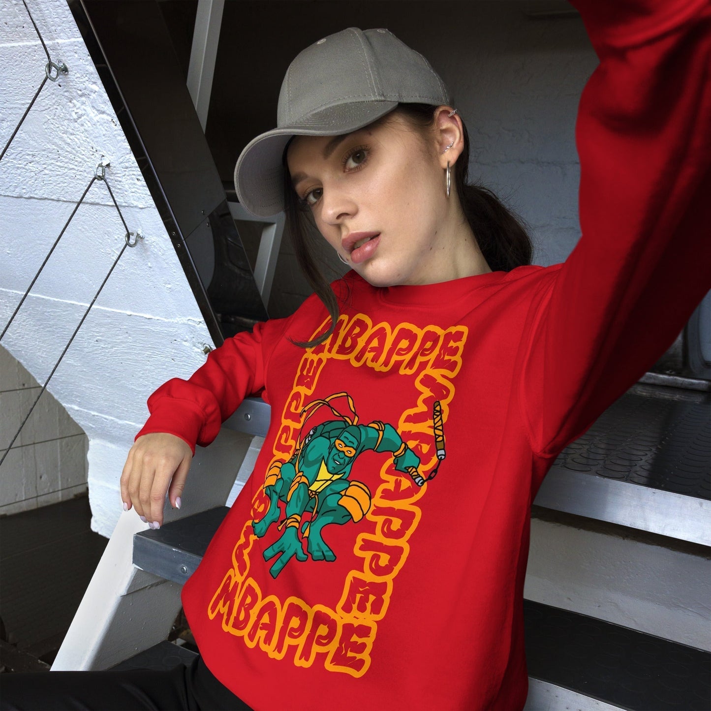 Kylian Mbappe Orange Ninja Turtle Michelangelo Unisex Sweatshirt Red Sweatshirts Football Kylian Mbappe Ninja Turtles PSG Real Madrid Next Cult Brand