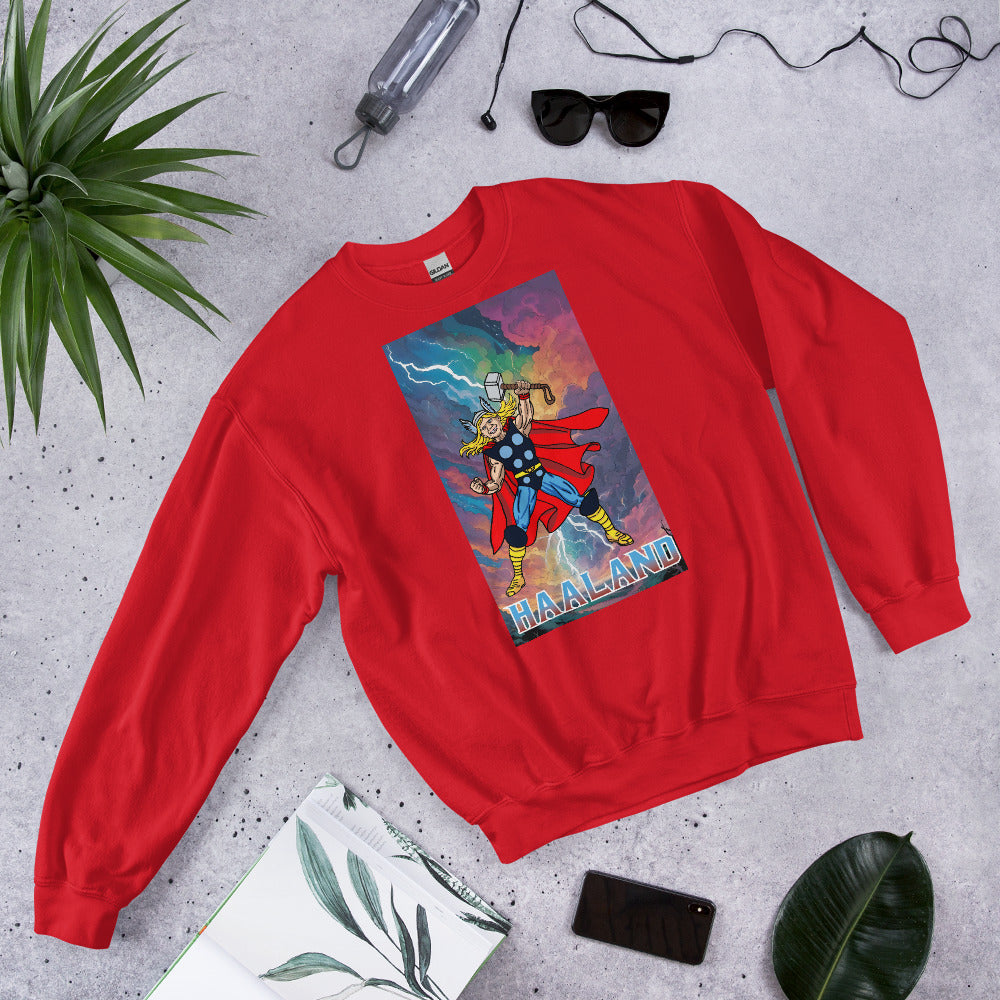 Erling Haaland Thor Avenger Manchester City Funny Football/ Soccer Meme Unisex Sweatshirt Red Sweatshirts Erling Haaland Football Manchester City Thor Next Cult Brand