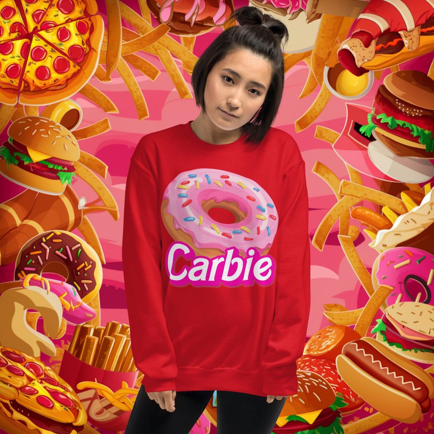 Carbie Barbie I Love Carbs I Love Donuts Unisex Sweatshirt Red Sweatshirts Barbie Carbie Donuts Fast Food Ken Movies Next Cult Brand