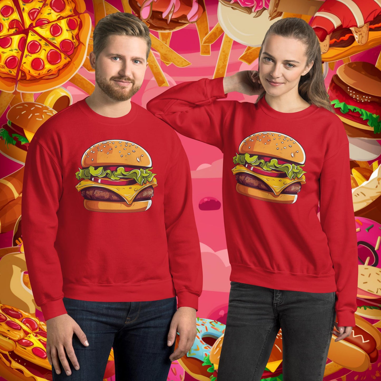 Cheeseburger I Love Burgers Unisex Sweatshirt Red Sweatshirts Burgers Fast Food Next Cult Brand