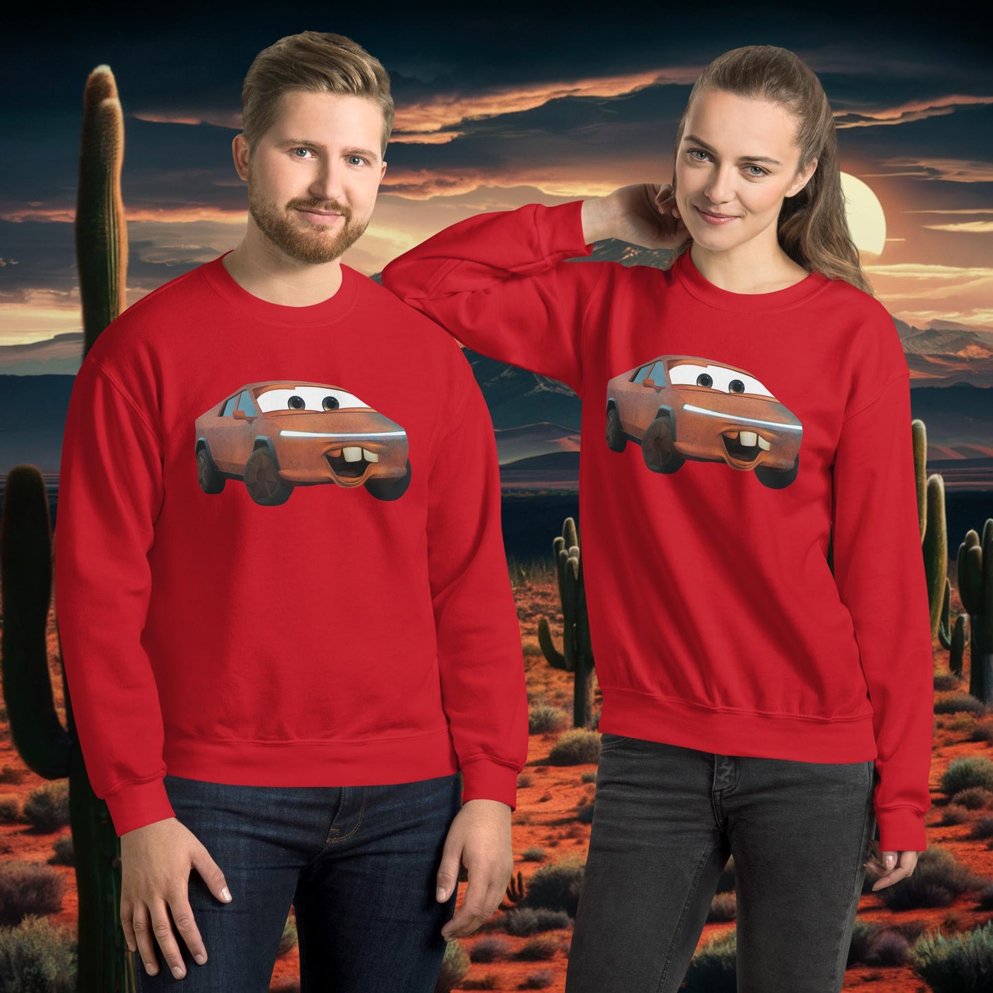 Rusty Tesla Cybertruck Elon Musk Cars Movie Tow Mater Unisex Sweatshirt Red Sweatshirts Cars Movie Celebrities Cybertruck Elon Musk Movies Tesla Next Cult Brand