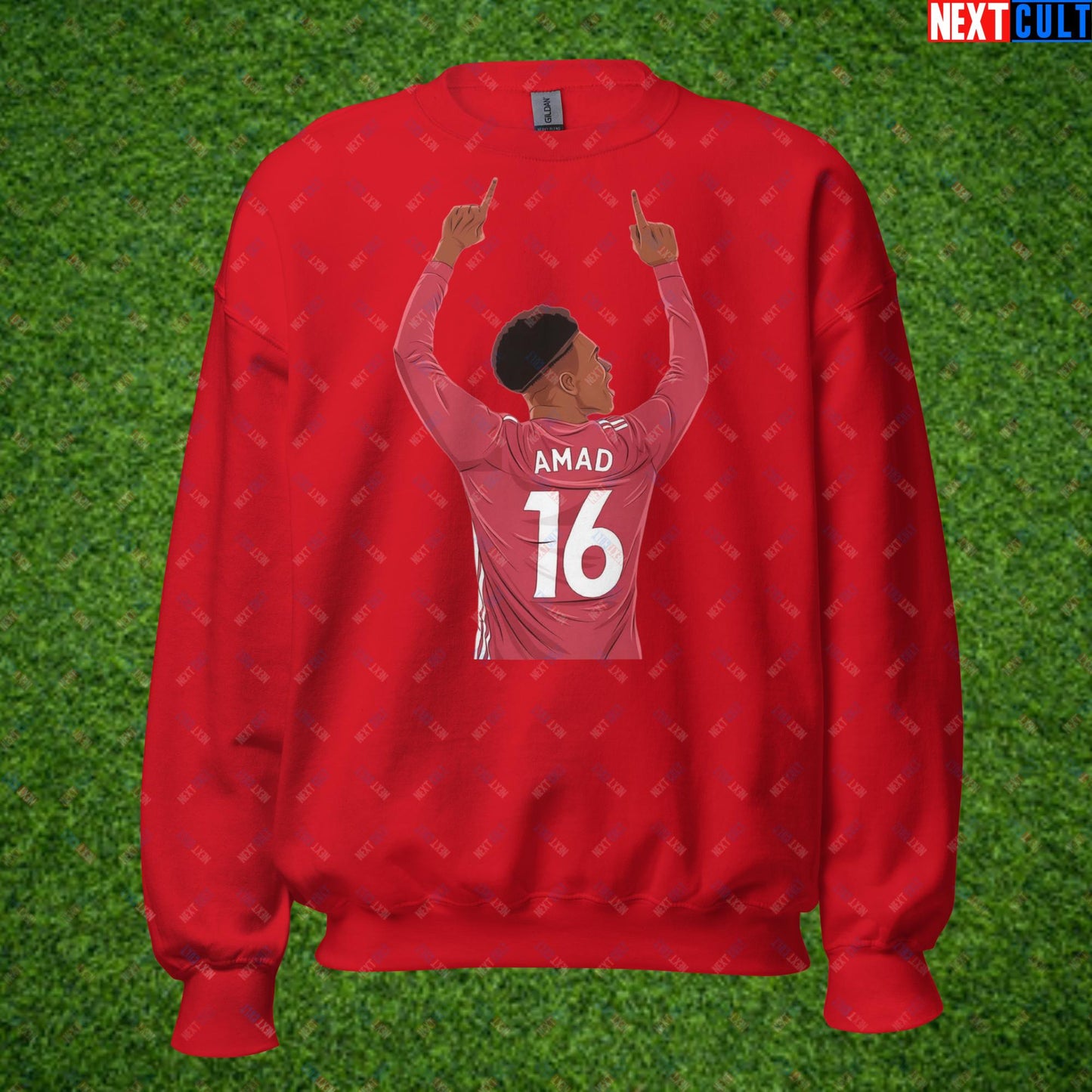 Amad Diallo Goal Celebration AMADNESS Manchester United Funny Meme Cartoon Unisex Sweatshirt Red Sweatshirts Amad Diallo Football Manchester United Next Cult Brand