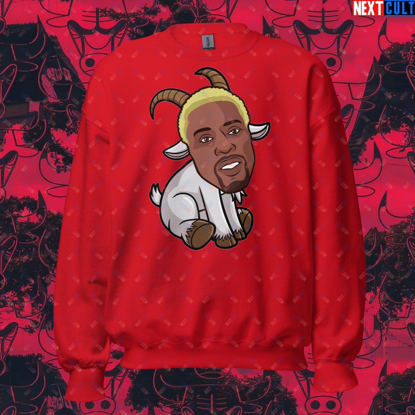 Dennis Rodman G.O.A.T. Sweatshirt - Chicago Bulls Basketball Meme Jumper - Greatest of All Time Funny Pullover for Basketball Fans - Perfect Gift for Rodman Fans Unisex Sweatshirt Red Sweatshirts Basketball Chicago Bulls Dennis Rodman Detroit Pistons G.O.A.T. NBA Next Cult Brand