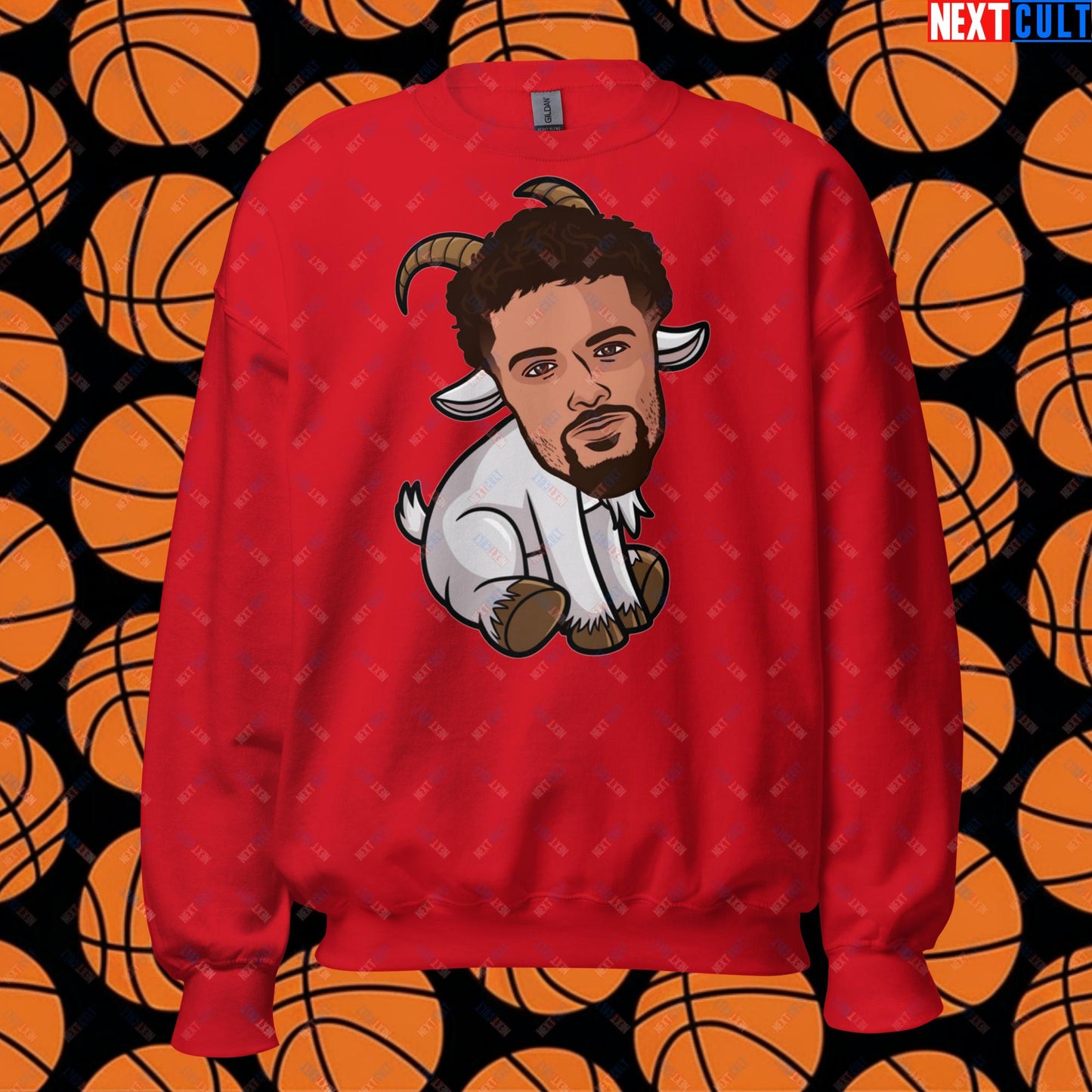 Trae Young G.O.A.T. Sweatshirt - Funny Atlanta Hawks Basketball Meme Jumper - Greatest of All Time Pullover for Basketball Fans - Perfect Gift for Trae Young Fans Unisex Sweatshirt Red Sweatshirts Atlanta Hawks Basketball G.O.A.T. NBA Trae Young Next Cult Brand
