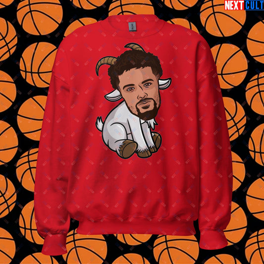Trae Young G.O.A.T. Sweatshirt - Funny Atlanta Hawks Basketball Meme Jumper - Greatest of All Time Pullover for Basketball Fans - Perfect Gift for Trae Young Fans Unisex Sweatshirt Red Sweatshirts Atlanta Hawks Basketball G.O.A.T. NBA Trae Young Next Cult Brand