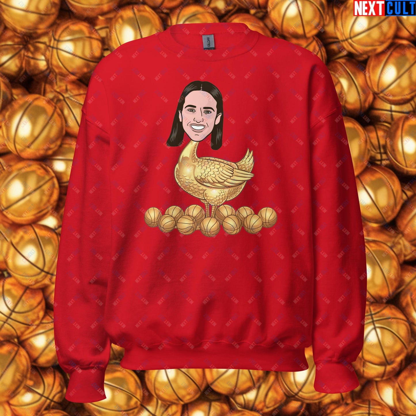Caitlin Clark Golden Goose Sweatshirt - Funny WNBA Indiana Fever Basketball Meme Jumper - Golden Basketball Laying Goose Design for Fans - Perfect Gift for Basketball Lovers Unisex Sweatshirt Red Sweatshirts Basketball Caitlin Clark Indiana Fever WNBA Next Cult Brand