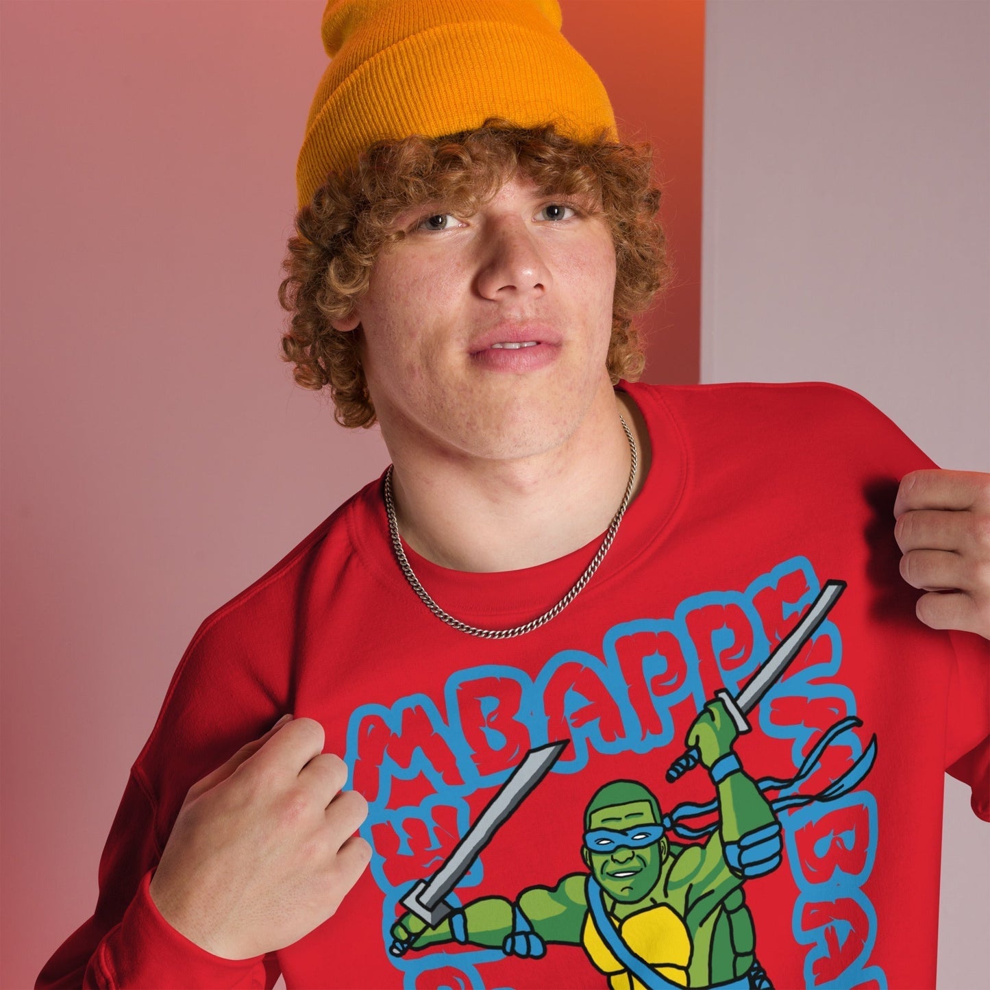 Kylian Mbappe Blue Ninja Turtle Leonardo Unisex Sweatshirt Red Sweatshirts Football Kylian Mbappe Ninja Turtles PSG Real Madrid Next Cult Brand