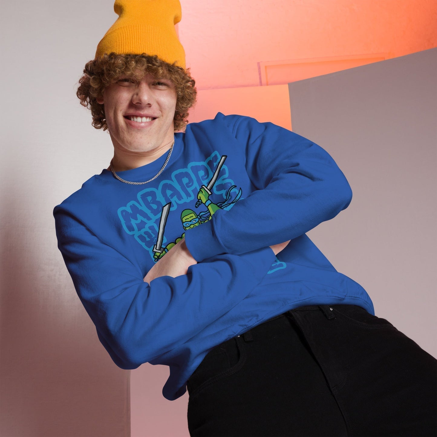 Kylian Mbappe Blue Ninja Turtle Leonardo Unisex Sweatshirt Sweatshirts Football Kylian Mbappe Ninja Turtles PSG Real Madrid Next Cult Brand