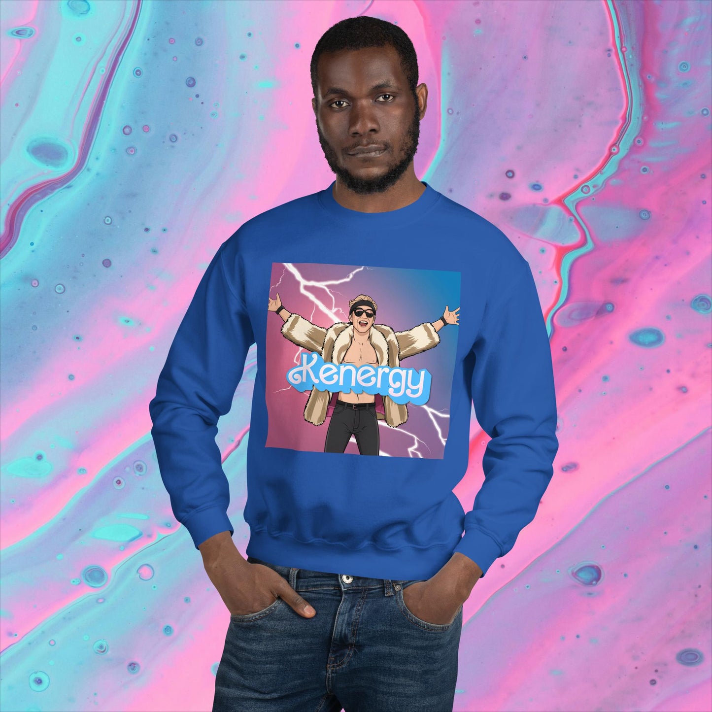 Kenergy Barbie Ryan Gosling Ken Unisex Sweatshirt Royal Sweatshirts Barbie Celebrities Ken Kenergy Movies Ryan Gosling Next Cult Brand