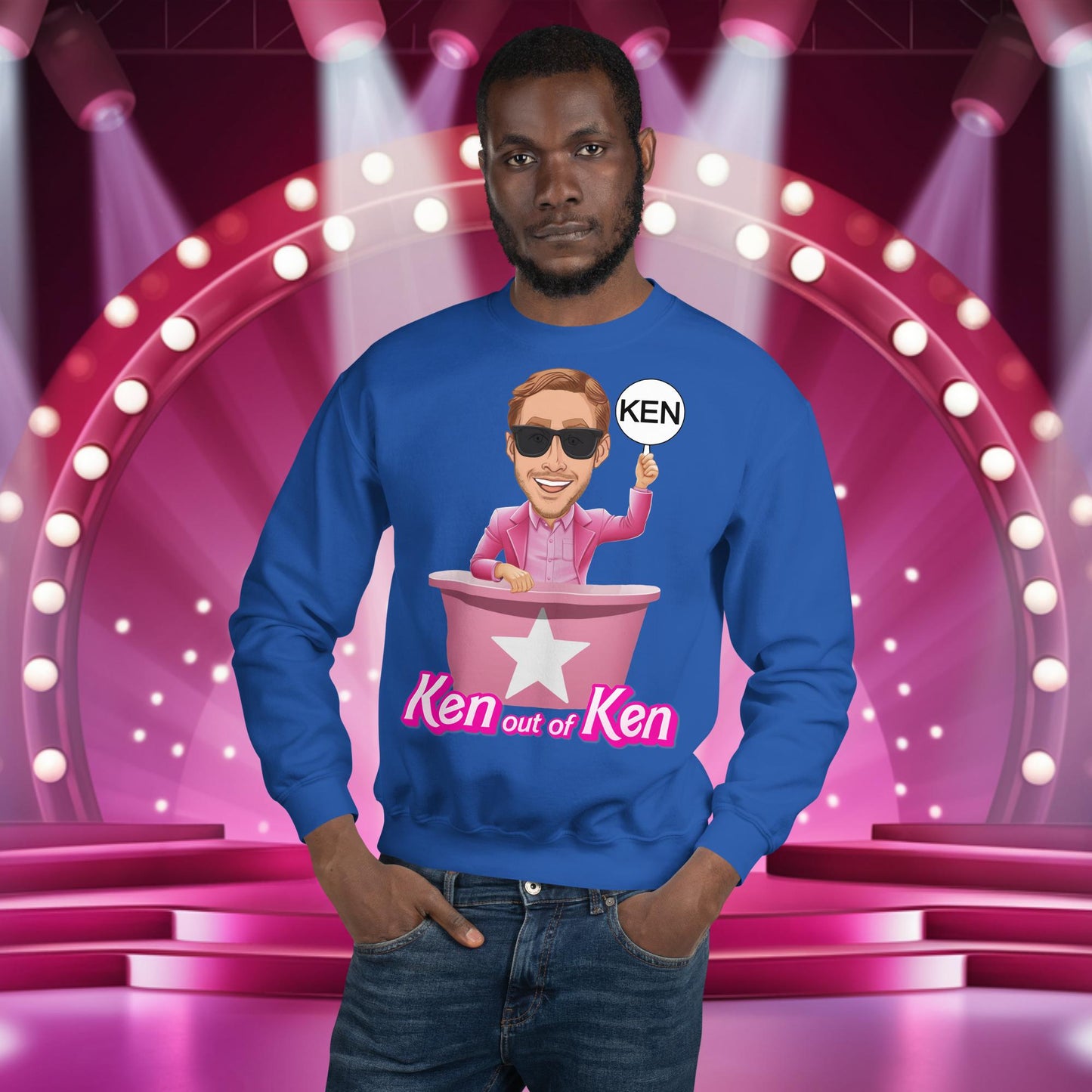 Ken out of Ken Ryan Gosling Barbie Movie Unisex Sweatshirt Royal Sweatshirts Barbie Celebrities Ken Movies Ryan Gosling Next Cult Brand
