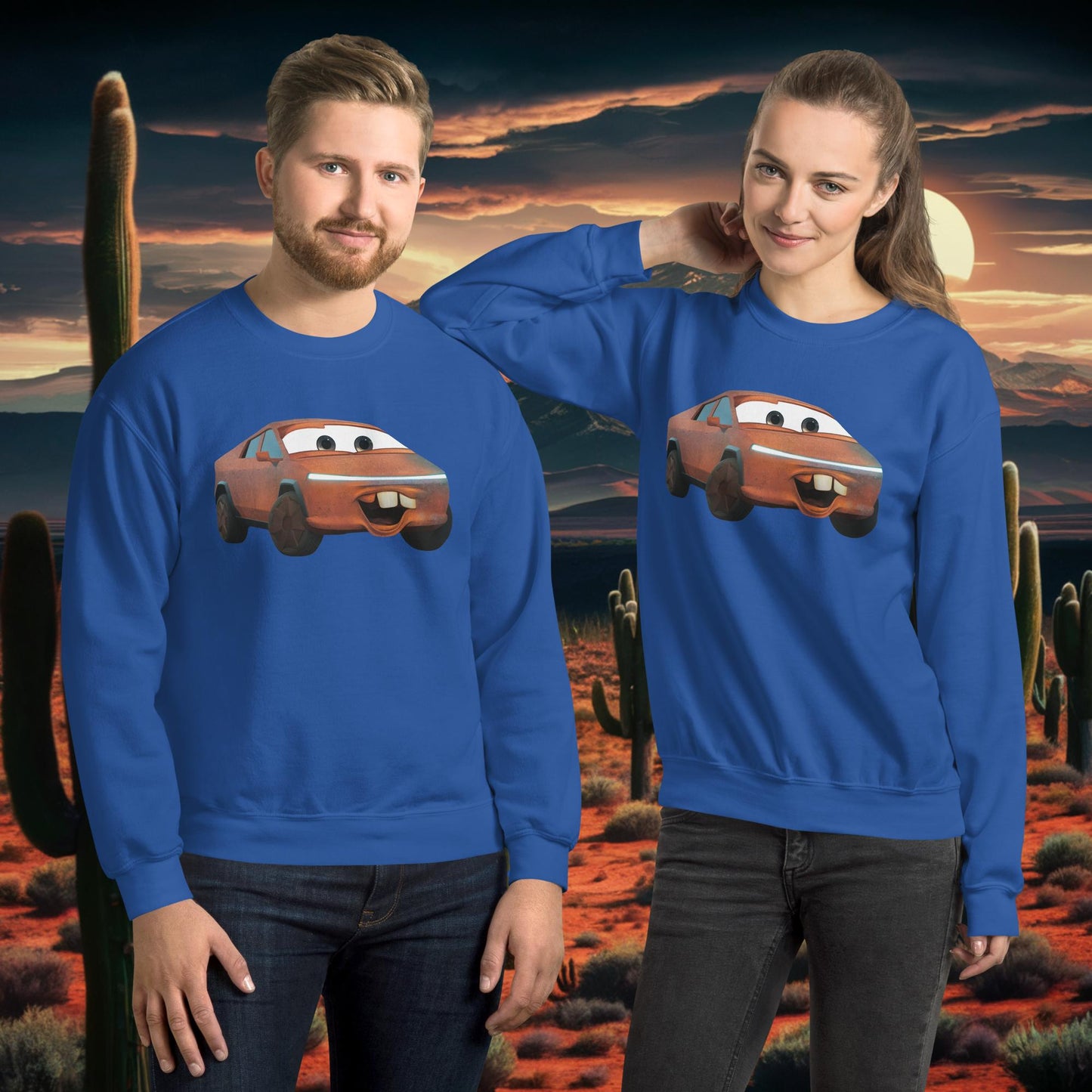 Rusty Tesla Cybertruck Elon Musk Cars Movie Tow Mater Unisex Sweatshirt Royal Sweatshirts Cars Movie Celebrities Cybertruck Elon Musk Movies Tesla Next Cult Brand