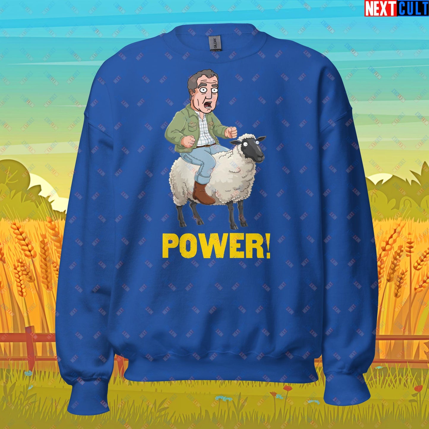 Power Sheep Jeremy Clarkson's Farm Diddly Squat Grand Tour Top Gear Funny Meme Cartoon Unisex Sweatshirt Royal Sweatshirts Clarkson's Farm Grand Tour Jeremy Clarkson Top Gear TV Shows Next Cult Brand