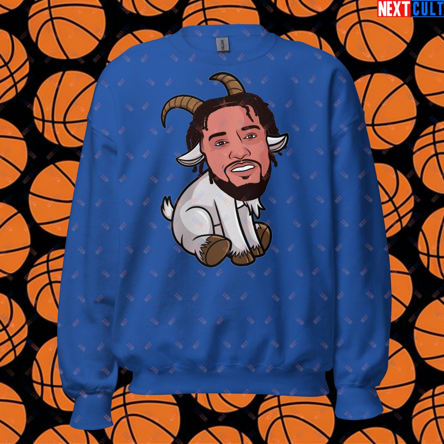 Jalen Brunson G.O.A.T. Sweatshirt - Funny Basketball Meme Jumper for New York Knicks Fans - Greatest of All Time Pullover - Perfect Gift for Basketball Lovers Unisex Sweatshirt Royal Sweatshirts Basketball G.O.A.T. Jalen Brunson NBA New York Knicks Next Cult Brand