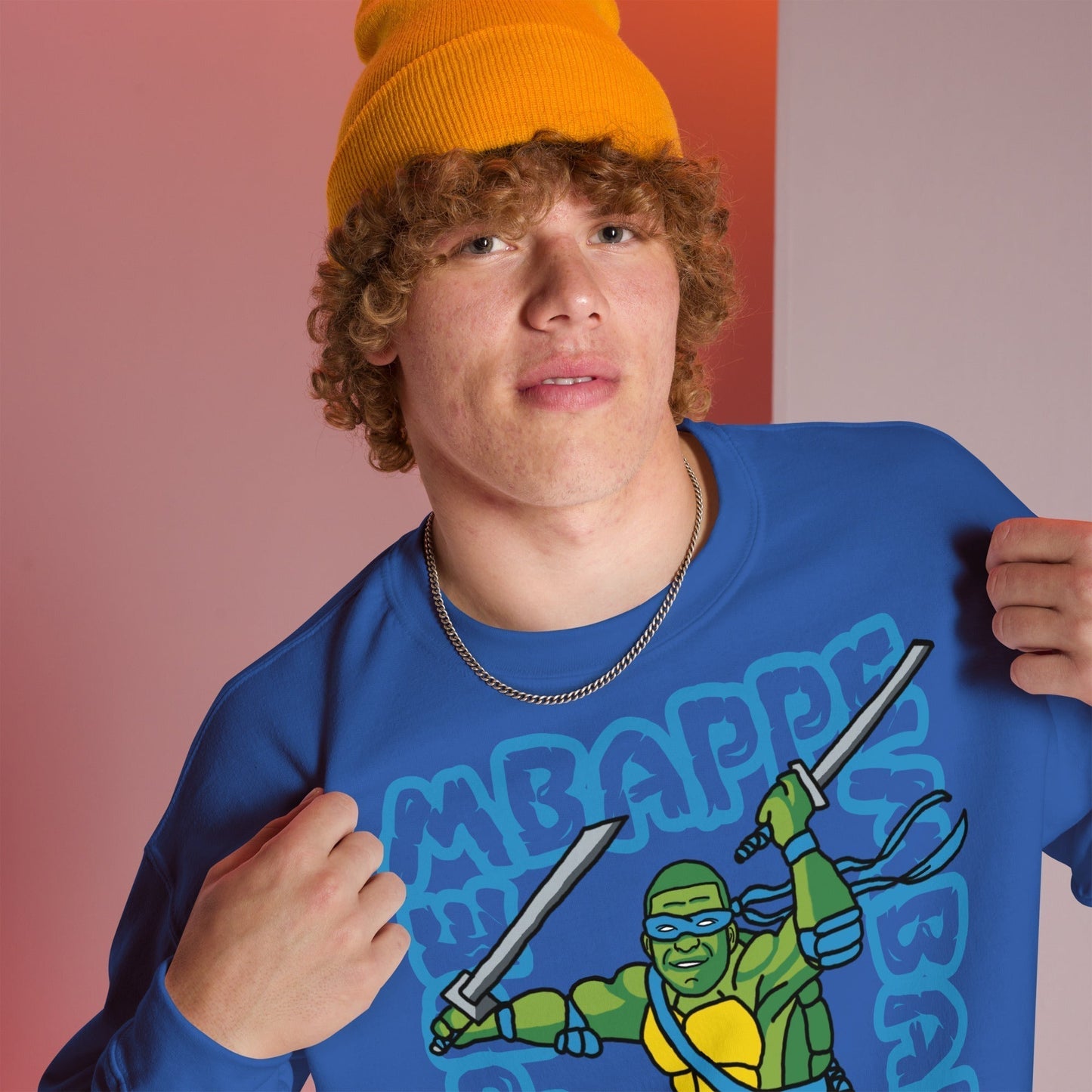 Kylian Mbappe Blue Ninja Turtle Leonardo Unisex Sweatshirt Royal Sweatshirts Football Kylian Mbappe Ninja Turtles PSG Real Madrid Next Cult Brand