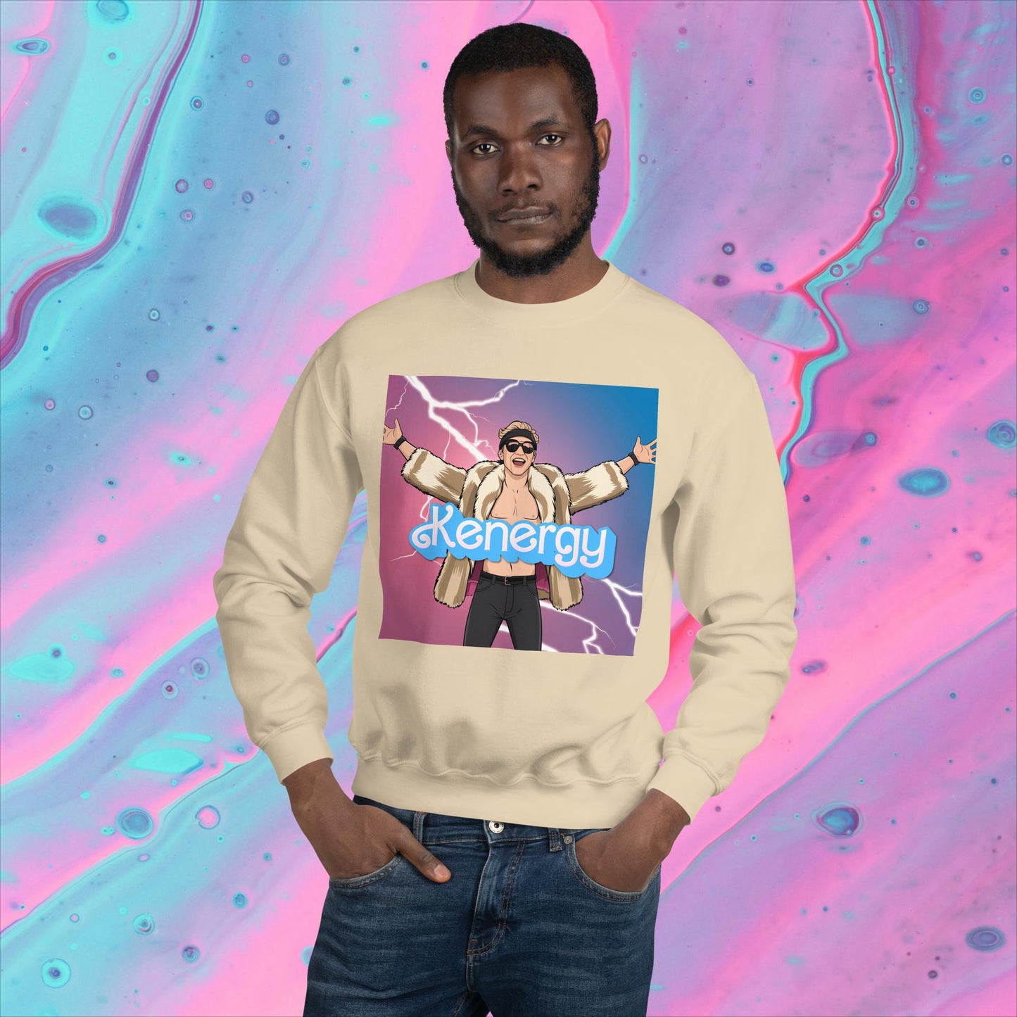Kenergy Barbie Ryan Gosling Ken Unisex Sweatshirt Sand Sweatshirts Barbie Celebrities Ken Kenergy Movies Ryan Gosling Next Cult Brand