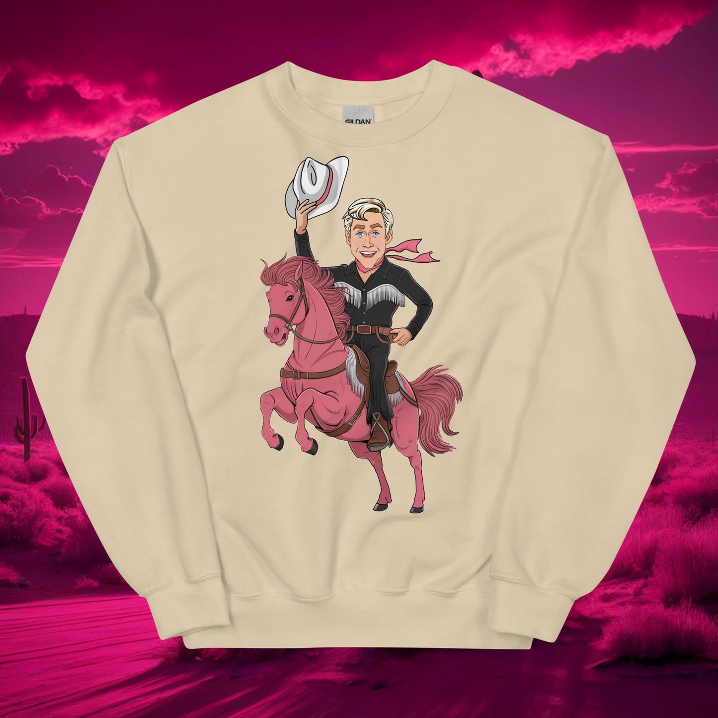 Ryan Gosling Ken Cowboy Horse Barbie Movie Patriarchy Unisex Sweatshirt Sand Hoodies Barbie Celebrities Ken Movies Ryan Gosling Next Cult Brand