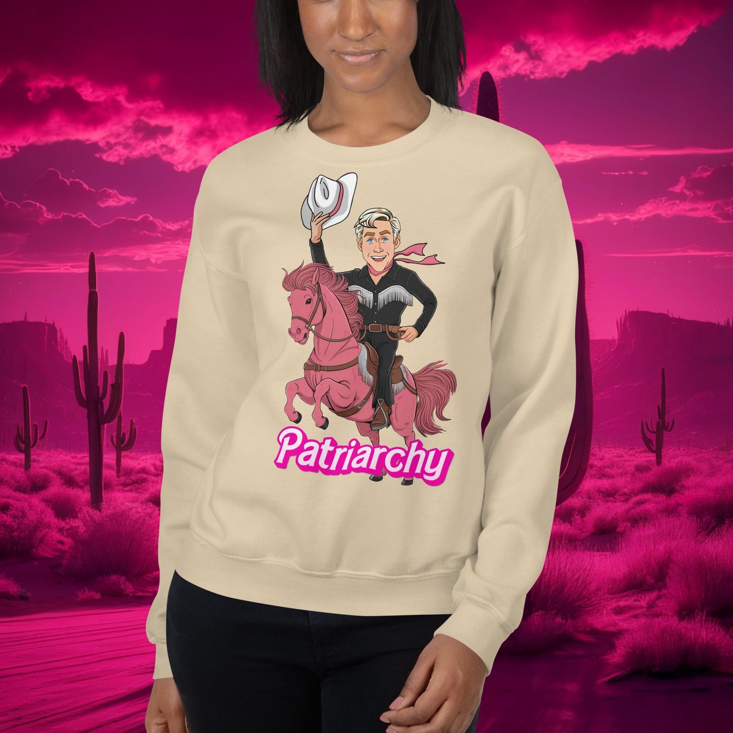 Ken Barbie Movie When I found out the patriarchy wasn't just about horses, I lost interest Unisex Sweatshirt Sand Sweatshirts Barbie Celebrities Ken Movies Ryan Gosling Next Cult Brand