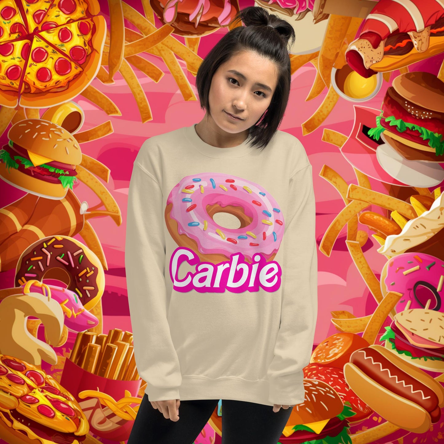 Carbie Barbie I Love Carbs I Love Donuts Unisex Sweatshirt Sand Sweatshirts Barbie Carbie Donuts Fast Food Ken Movies Next Cult Brand