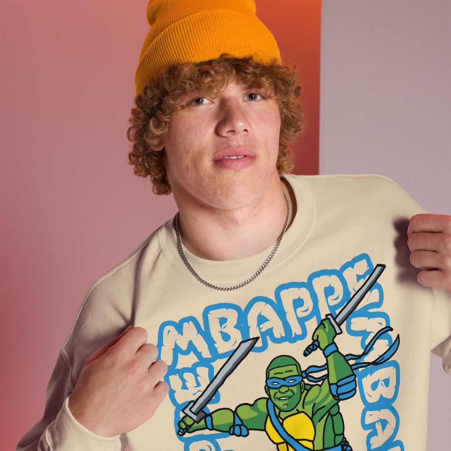 Kylian Mbappe Blue Ninja Turtle Leonardo Unisex Sweatshirt Sand Sweatshirts Football Kylian Mbappe Ninja Turtles PSG Real Madrid Next Cult Brand