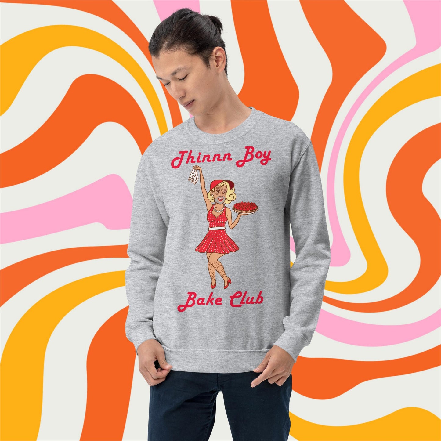 Thinnn Boy Bake Club The Fighter and The Kid TFATK Podcast Comedy 60s retro housewife Bryan Callen Unisex Sweatshirt Sport Grey Sweatshirts Bryan Callen Podcasts Stand-up Comedy The Fighter and The Kid (TFATK) Thinnn Boy Bake Club Next Cult Brand