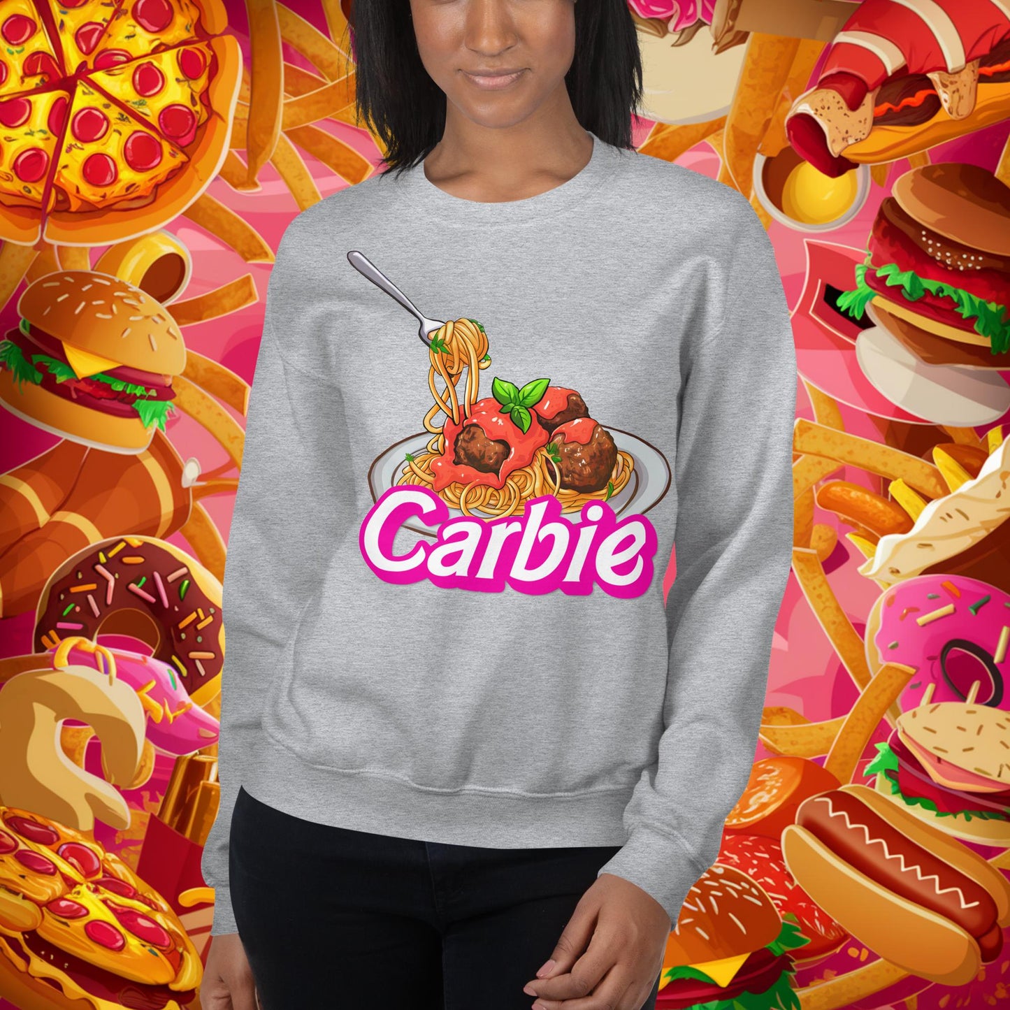 Carbie Barbie I Love Pasta I Love Carbs Unisex Sweatshirt Sport Grey Sweatshirts Barbie Carbie Ken Movies Next Cult Brand