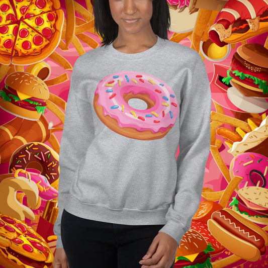 Pink Donut with sprinkles Unisex Sweatshirt Sport Grey Sweatshirts Donuts Fast Food Next Cult Brand