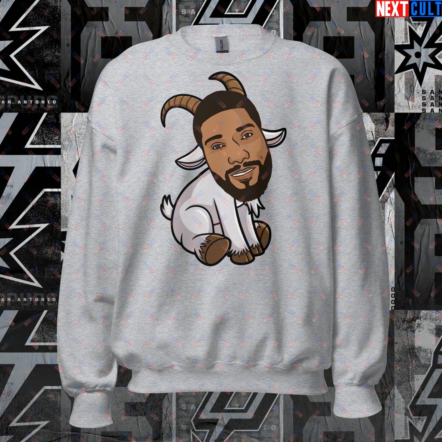 Tim Duncan G.O.A.T. Sweatshirt - San Antonio Spurs Basketball Meme Jumper - Greatest of All Time Funny Cartoon Pullover for Spurs Fans - Perfect Gift for Basketball Lovers Unisex Sweatshirt Sport Grey Sweatshirts Basketball G.O.A.T. NBA San Antonio Spurs Tim Duncan Next Cult Brand