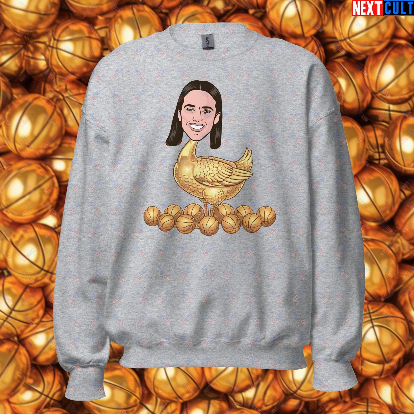 Caitlin Clark Golden Goose Sweatshirt - Funny WNBA Indiana Fever Basketball Meme Jumper - Golden Basketball Laying Goose Design for Fans - Perfect Gift for Basketball Lovers Unisex Sweatshirt Sport Grey Sweatshirts Basketball Caitlin Clark Indiana Fever WNBA Next Cult Brand