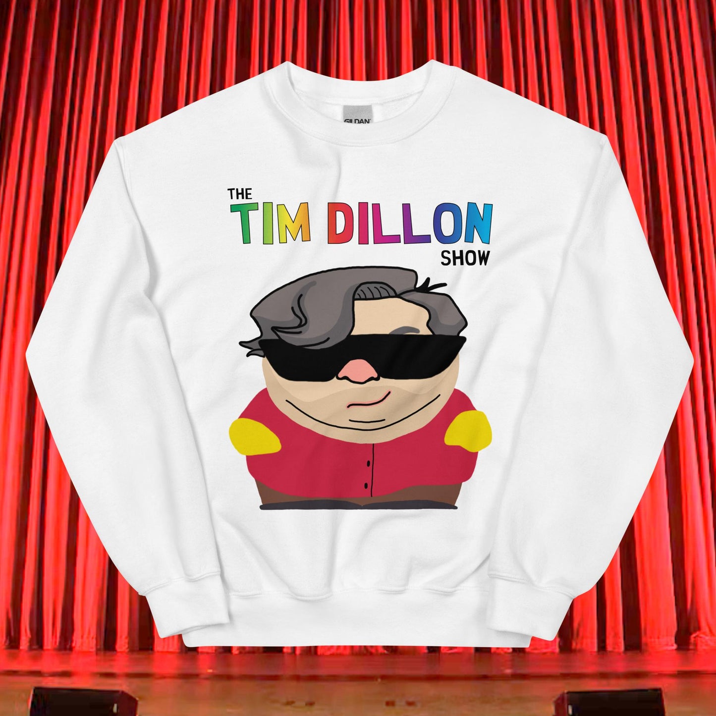 Tim Dillon Cartman, Southpark, The Tim Dillon Show, Tim Dillon Podcast, Tim Dillon Merch, Tim Dillon Unisex Sweatshirt White Sweatshirts Podcasts Stand-up Comedy Tim Dillon Next Cult Brand