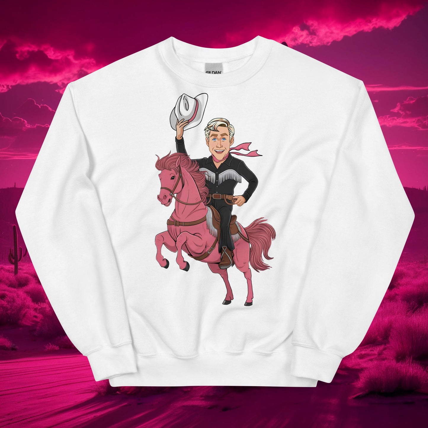Ryan Gosling Ken Cowboy Horse Barbie Movie Patriarchy Unisex Sweatshirt White Hoodies Barbie Celebrities Ken Movies Ryan Gosling Next Cult Brand