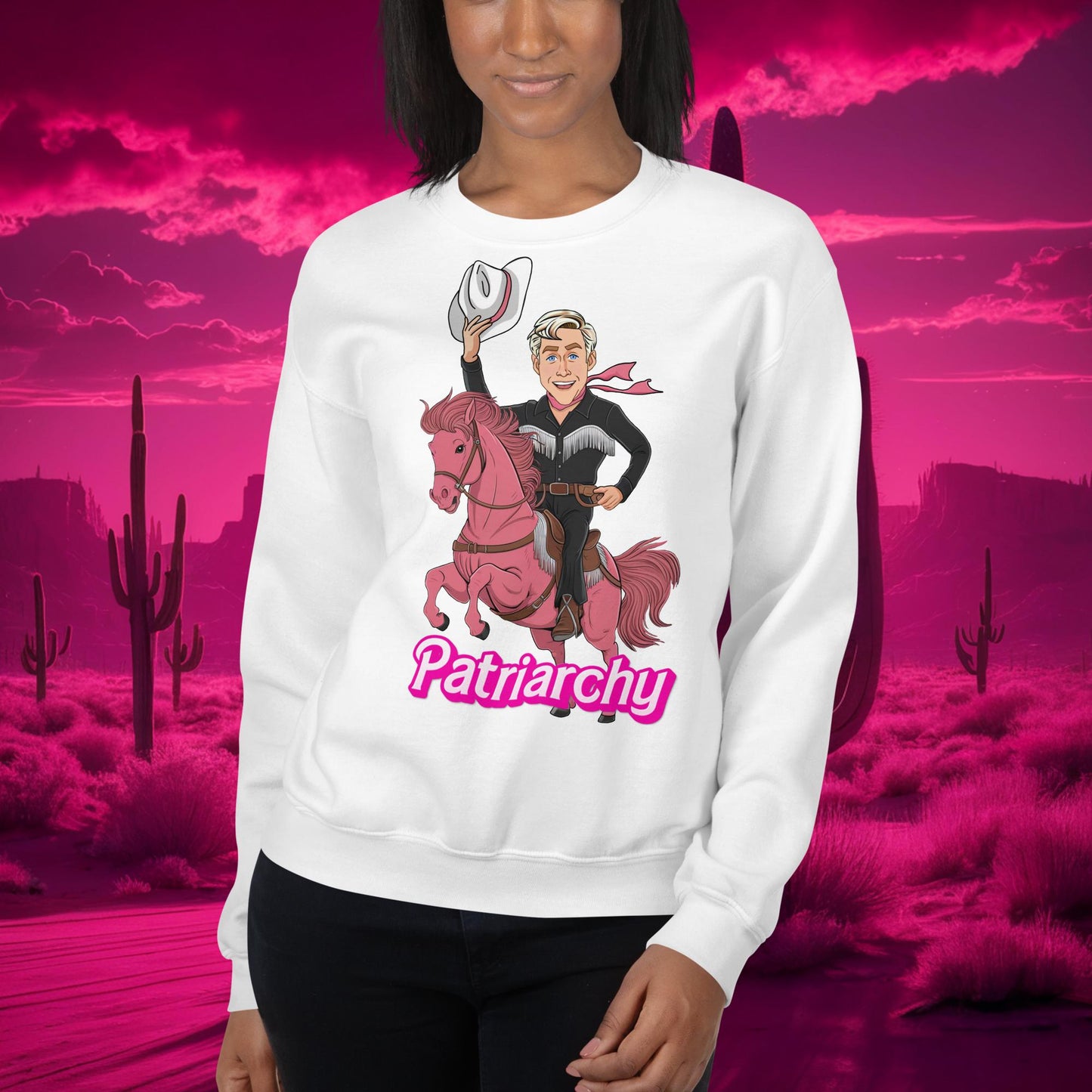 Ken Barbie Movie When I found out the patriarchy wasn't just about horses, I lost interest Unisex Sweatshirt White Sweatshirts Barbie Celebrities Ken Movies Ryan Gosling Next Cult Brand