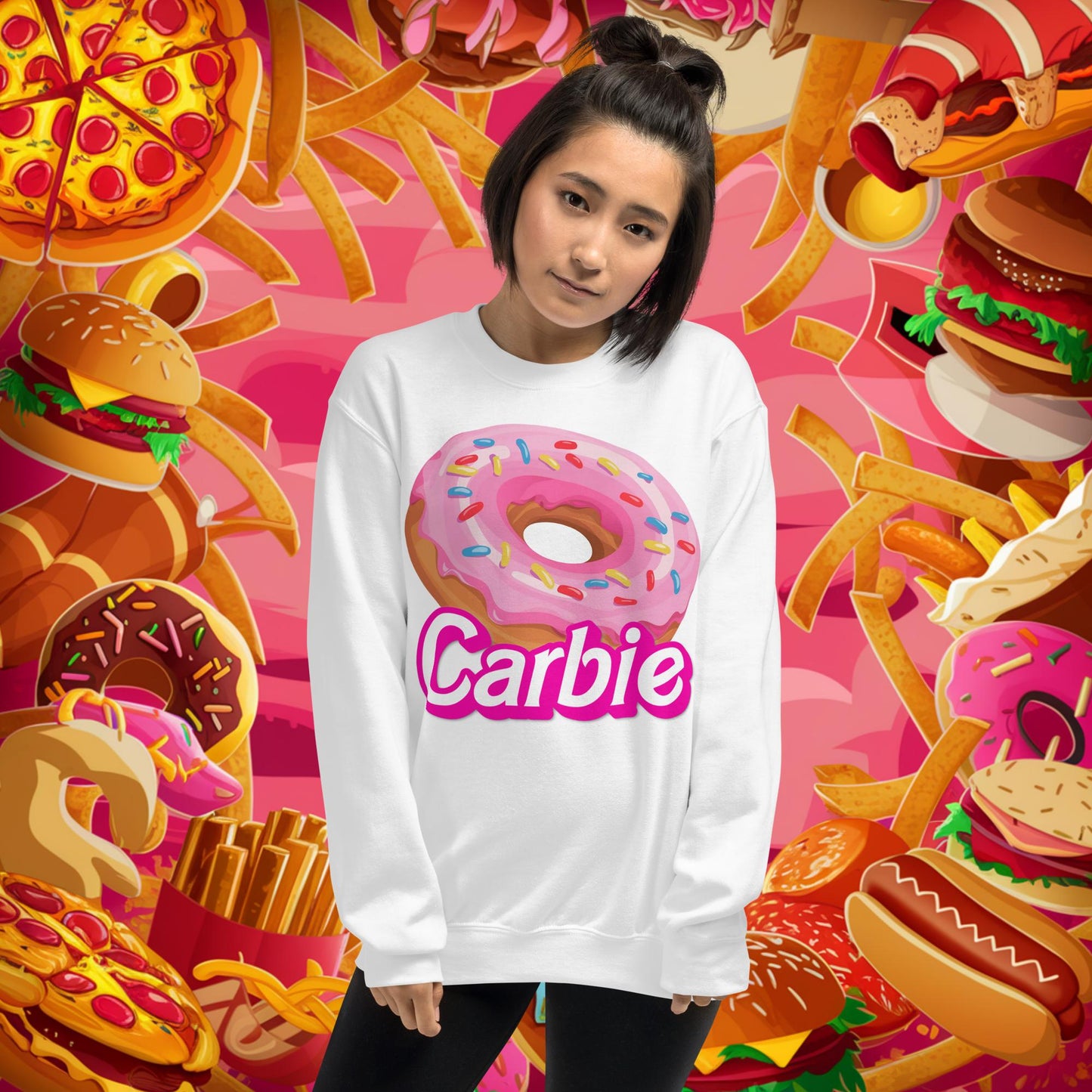 Carbie Barbie I Love Carbs I Love Donuts Unisex Sweatshirt White Sweatshirts Barbie Carbie Donuts Fast Food Ken Movies Next Cult Brand