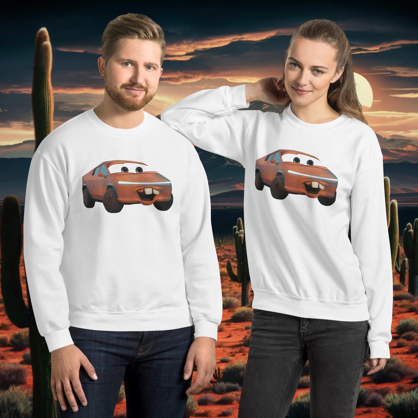 Rusty Tesla Cybertruck Elon Musk Cars Movie Tow Mater Unisex Sweatshirt White Sweatshirts Cars Movie Celebrities Cybertruck Elon Musk Movies Tesla Next Cult Brand