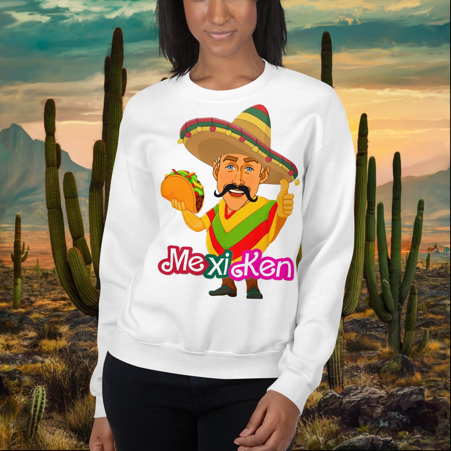 MexiKen Ken Barbie Movie Ryan Gosling Mexican Unisex Sweatshirt White Sweatshirts Barbie Celebrities Ken Mexico Movies Ryan Gosling Next Cult Brand