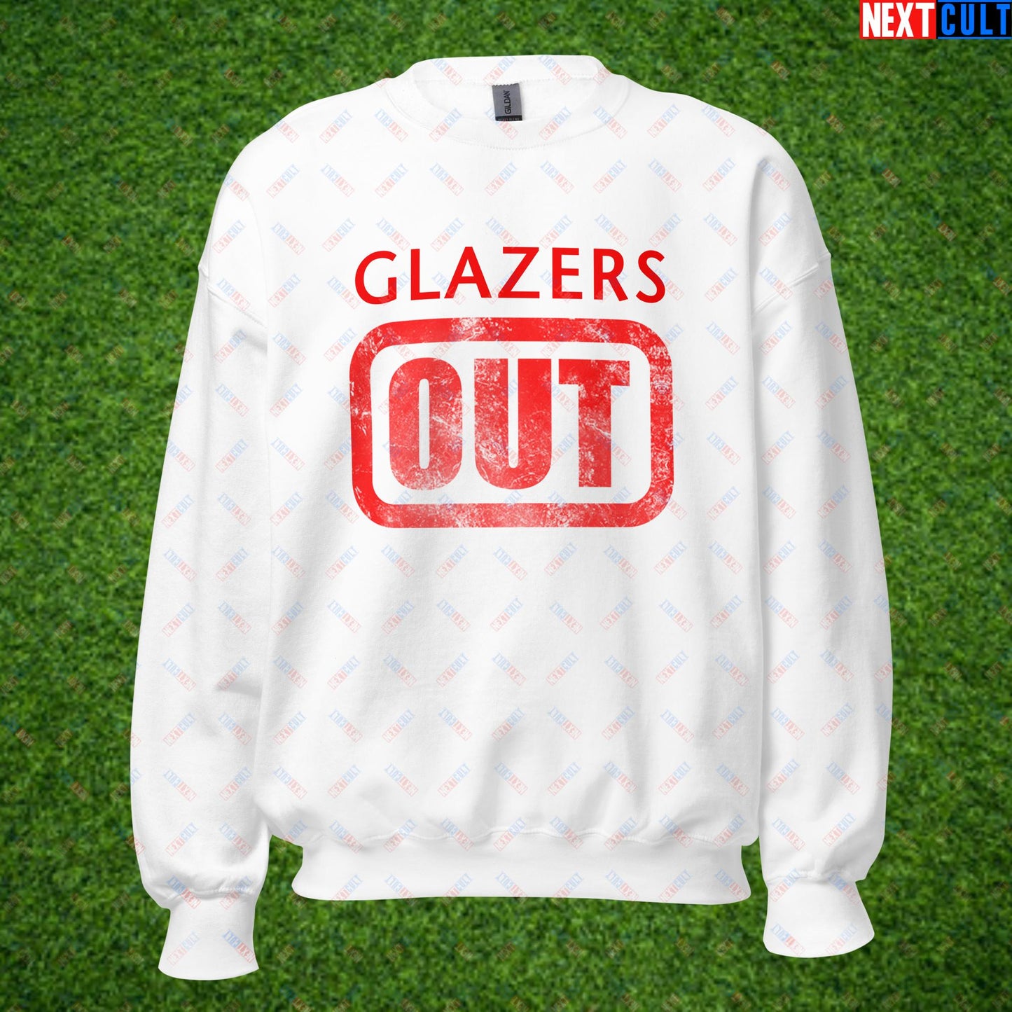 Glazers Out Manchester United Fan Protest Against Glazers Unisex Sweatshirt White Sweatshirts Football GlazersOut Manchester United RatcliffeOut Next Cult Brand