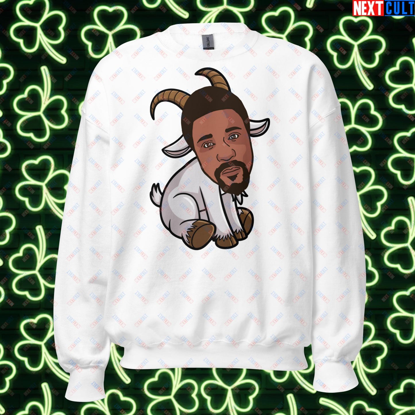 Bill Russell G.O.A.T. Sweatshirt - Boston Celtics Basketball Meme Jumper - Greatest of All Time Funny Cartoon Pullover for Basketball Fans - Perfect Gift for Celtics Supporters Unisex Sweatshirt White Sweatshirts Basketball Bill Russell Boston Celtics G.O.A.T. NBA Next Cult Brand