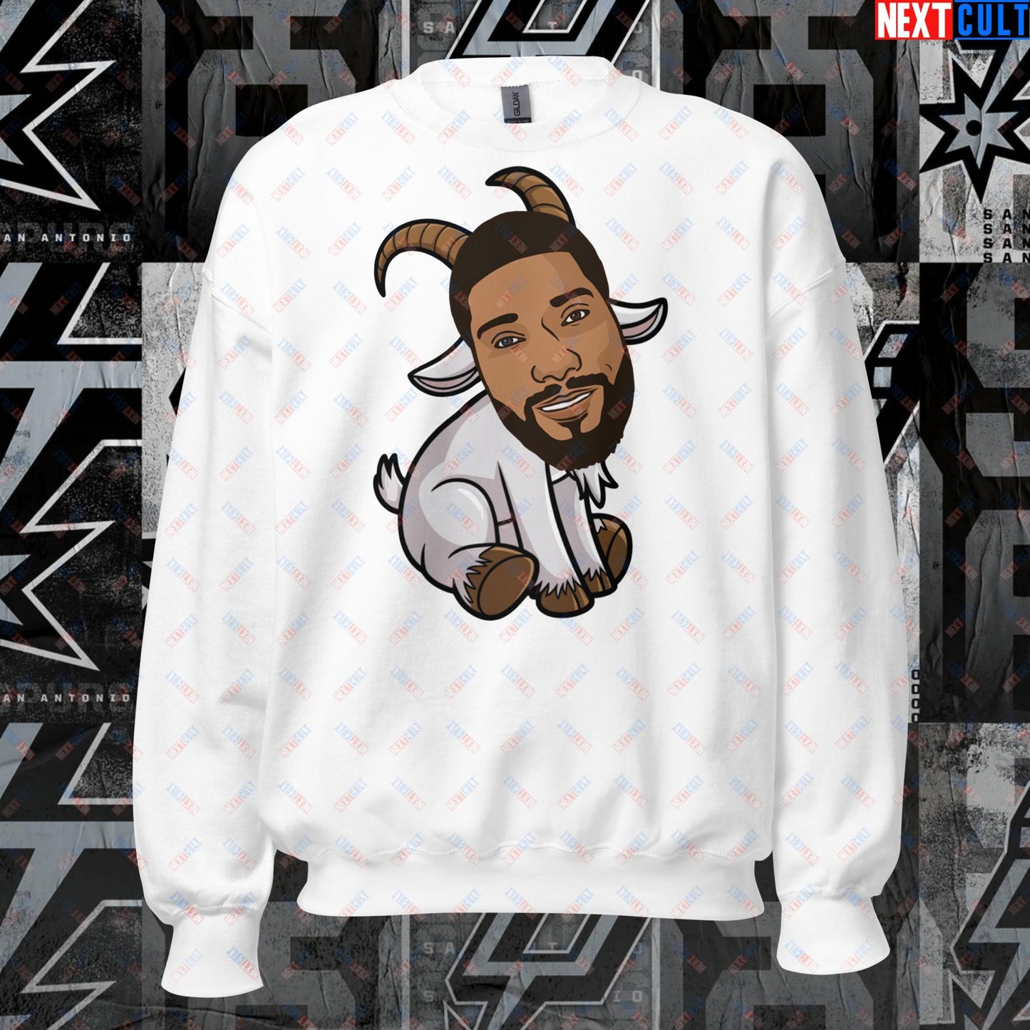 Tim Duncan G.O.A.T. Sweatshirt - San Antonio Spurs Basketball Meme Jumper - Greatest of All Time Funny Cartoon Pullover for Spurs Fans - Perfect Gift for Basketball Lovers Unisex Sweatshirt White Sweatshirts Basketball G.O.A.T. NBA San Antonio Spurs Tim Duncan Next Cult Brand