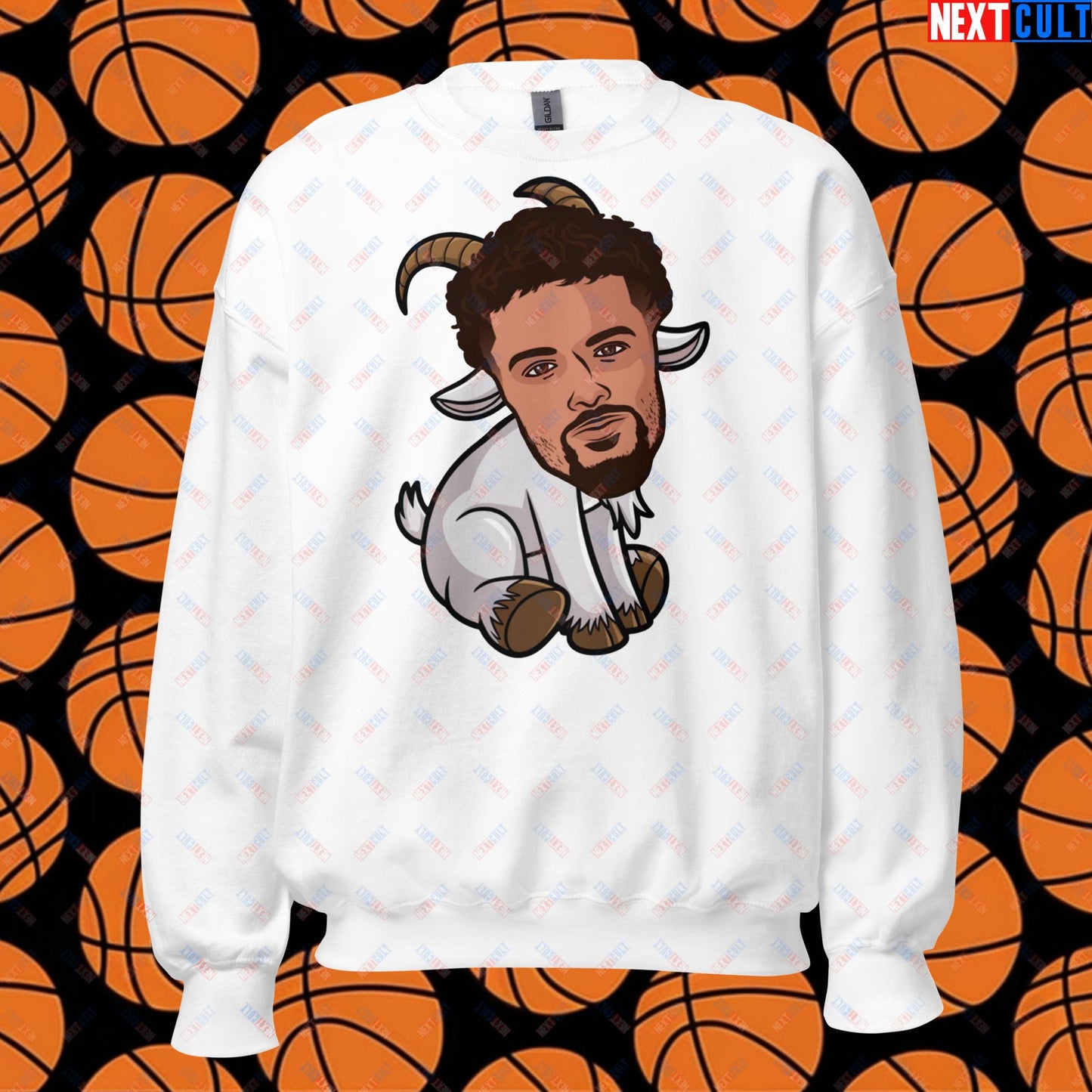 Trae Young G.O.A.T. Sweatshirt - Funny Atlanta Hawks Basketball Meme Jumper - Greatest of All Time Pullover for Basketball Fans - Perfect Gift for Trae Young Fans Unisex Sweatshirt White Sweatshirts Atlanta Hawks Basketball G.O.A.T. NBA Trae Young Next Cult Brand