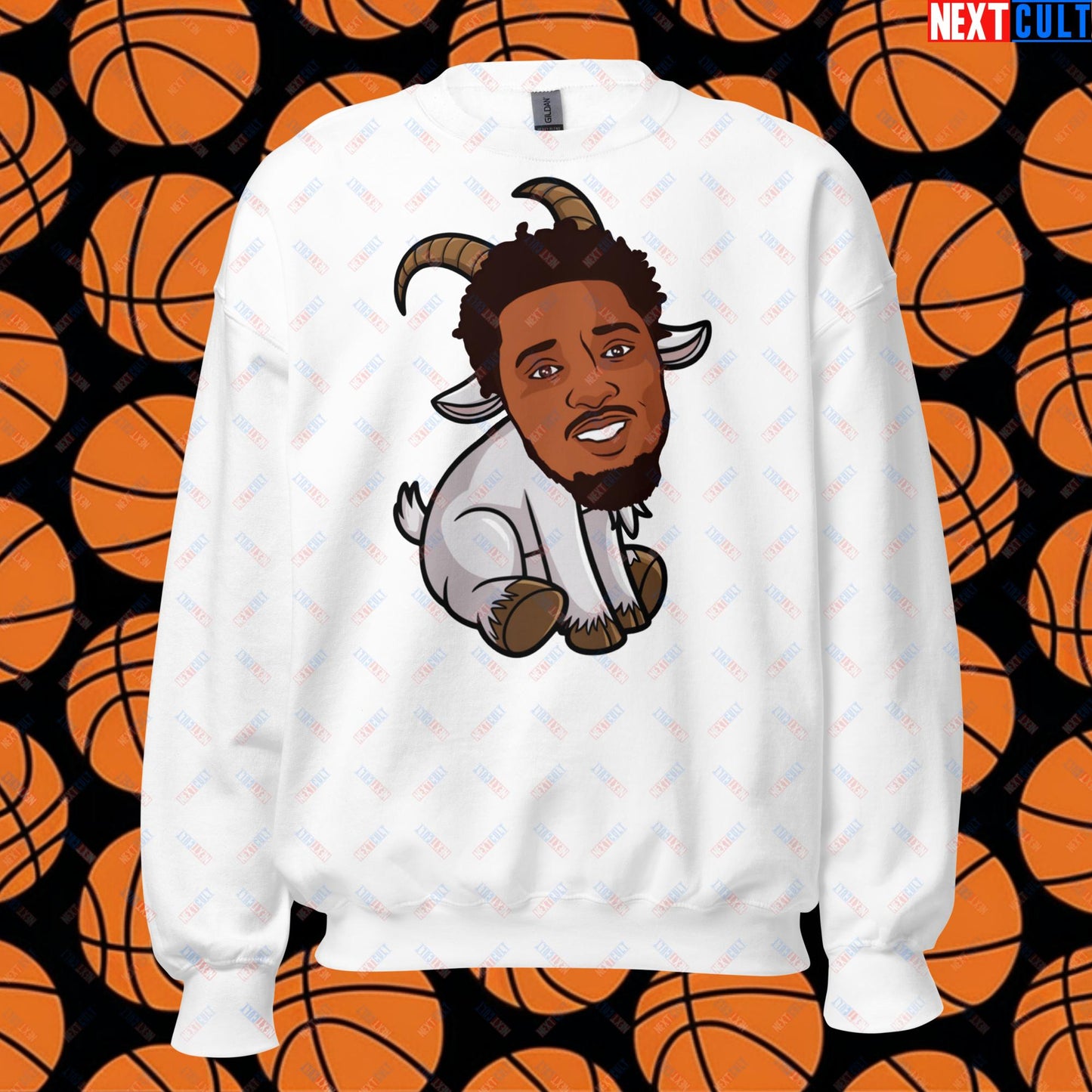 Donovan Mitchell G.O.A.T. Sweatshirt - Cleveland Cavaliers Basketball Meme Jumper - Funny GOAT Cartoon Pullover for Basketball Fans - Perfect Gift for Cavs Supporters Unisex Sweatshirt White Sweatshirts Basketball Cleveland Cavaliers Donovan Mitchell G.O.A.T. NBA Next Cult Brand