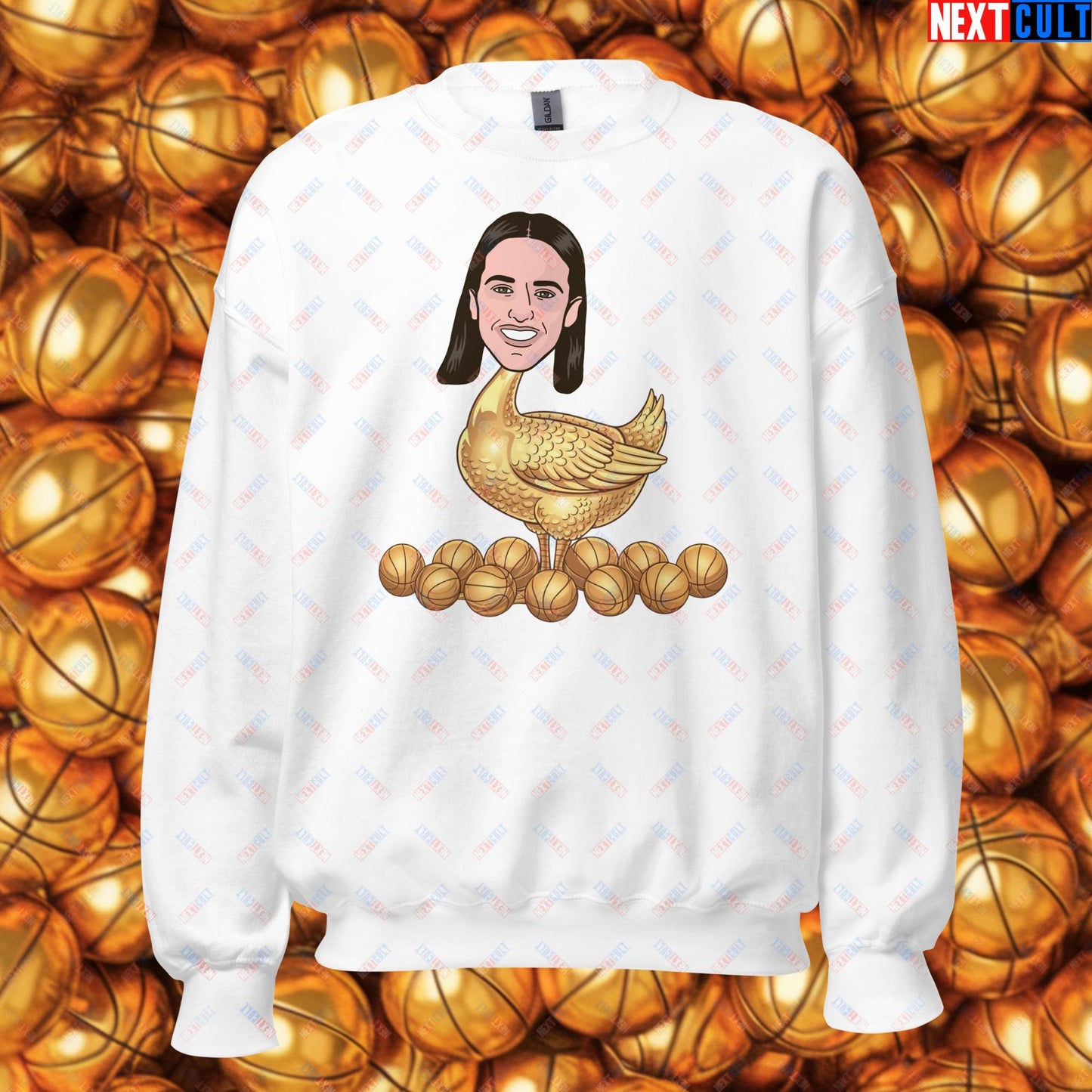 Caitlin Clark Golden Goose Sweatshirt - Funny WNBA Indiana Fever Basketball Meme Jumper - Golden Basketball Laying Goose Design for Fans - Perfect Gift for Basketball Lovers Unisex Sweatshirt White Sweatshirts Basketball Caitlin Clark Indiana Fever WNBA Next Cult Brand