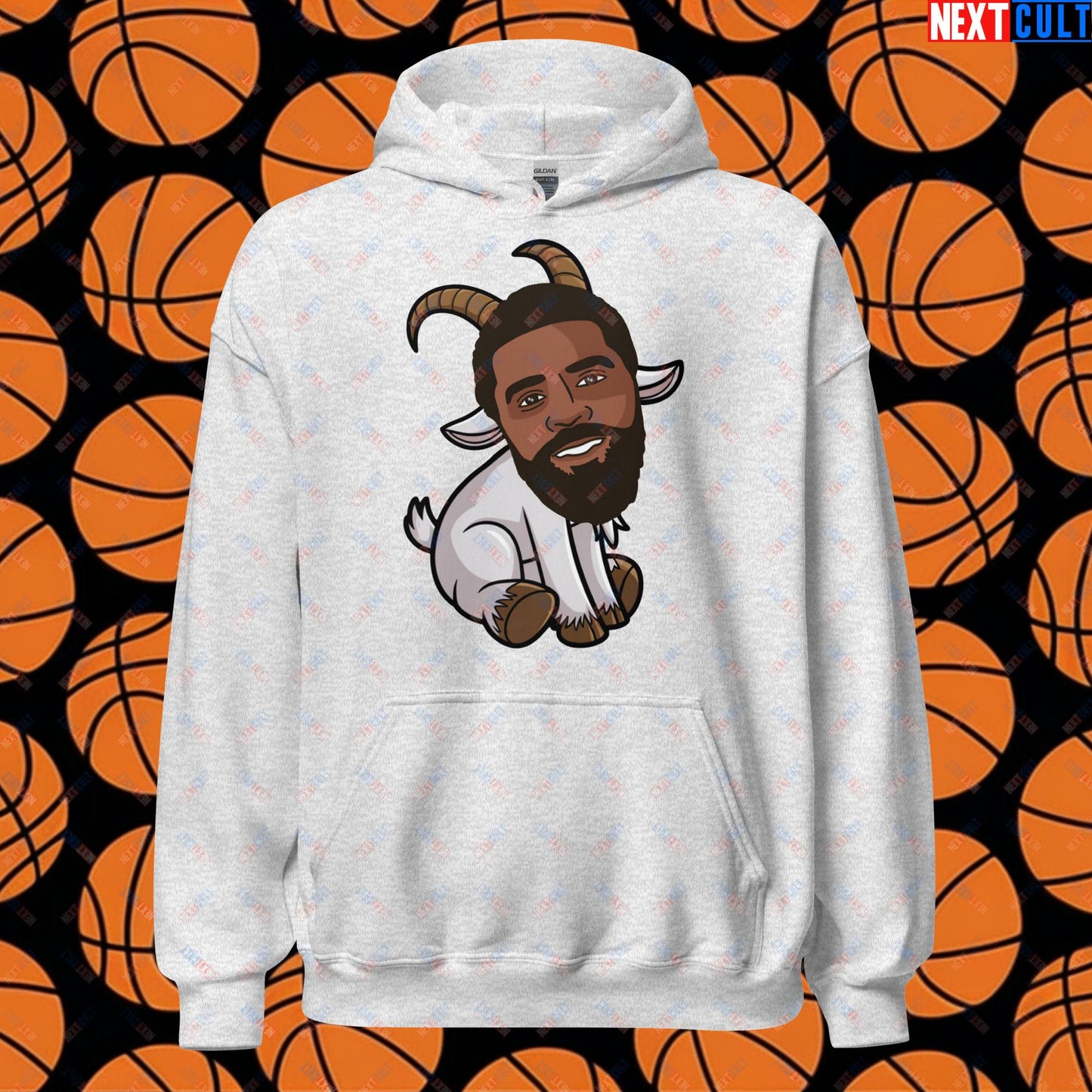 Kyrie Irving G.O.A.T. Hoodie - Uncle Drew Basketball Meme Sweatshirt - Dallas Mavericks & Cleveland Cavaliers Fan Gift - Funny Cartoon Pullover for Basketball Lovers Unisex Hoodie Ash Hoodies Basketball Cleveland Cavaliers Dallas Mavericks G.O.A.T. Kyrie Irving NBA Next Cult Brand