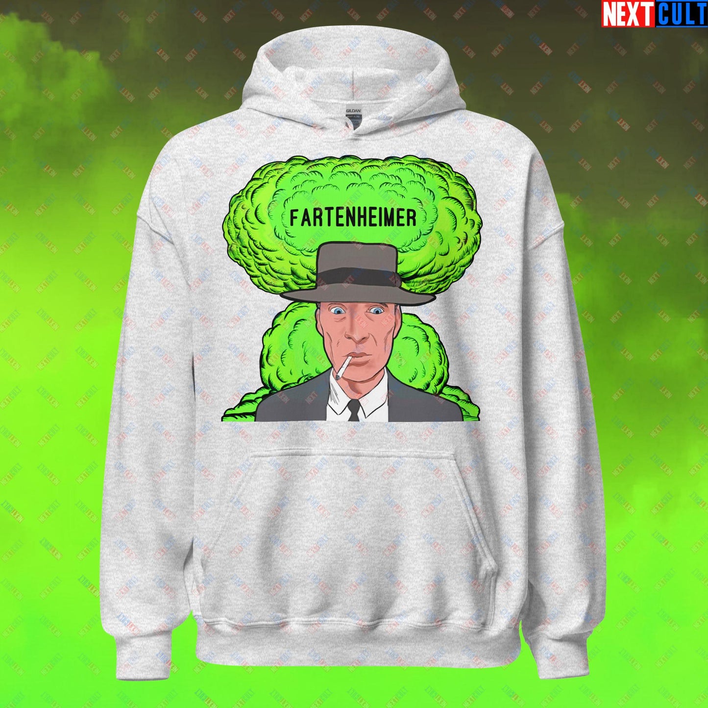 Fartenheimer Hoodie - Funny Fart Meme Sweatshirt Inspired by Oppenheimer & Nuclear Explosions - Toilet Humor Pullover Featuring Cillian Murphy Parody - Perfect Gift for Meme Lovers Unisex Hoodie Ash Hoodies Cillian Murphy Movies Oppenheimer Next Cult Brand