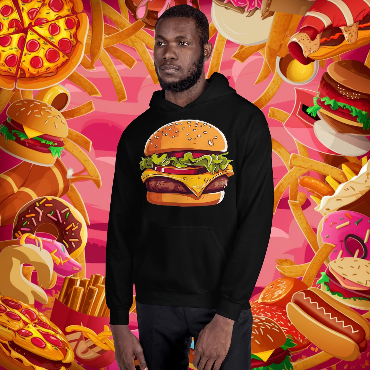 Cheeseburger I Love Burgers Unisex Hoodie Black Hoodies Burgers Fast Food Next Cult Brand