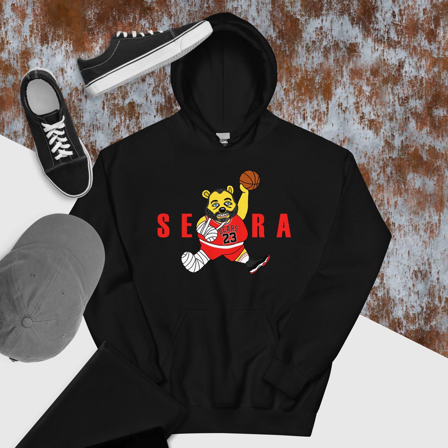 Air Segura, Tom Segura Basketball, Your Mom's House (YMH), 2 Bears 1 Cave, Funny Unisex Hoodie Black Hoodies 2 Bears 1 Cave Air Segura Podcasts Stand-up Comedy Tom Segura YMH Next Cult Brand