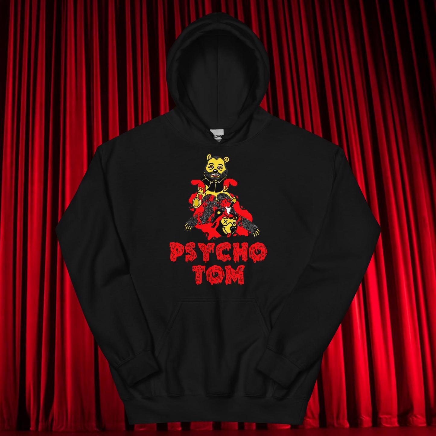 Psycho Tom Segura Hoodie, Tom Segura Hoodie, Your Moms House Hoodie, YMH Hoodie, YMH Merch Your Moms House merch, 2 Bears 1 Cave Hoodie, 2B1C Hoodie Black Hoodies 2 Bears 1 Cave Podcasts Stand-up Comedy Tom Segura YMH Next Cult Brand